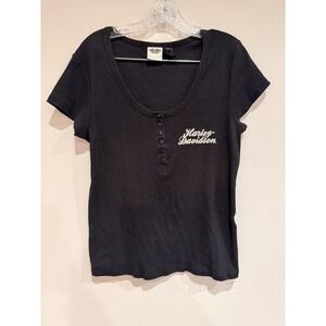 Harley Davidson Henley T‎ Shirt Women's S Y2K Biker USA Size XL